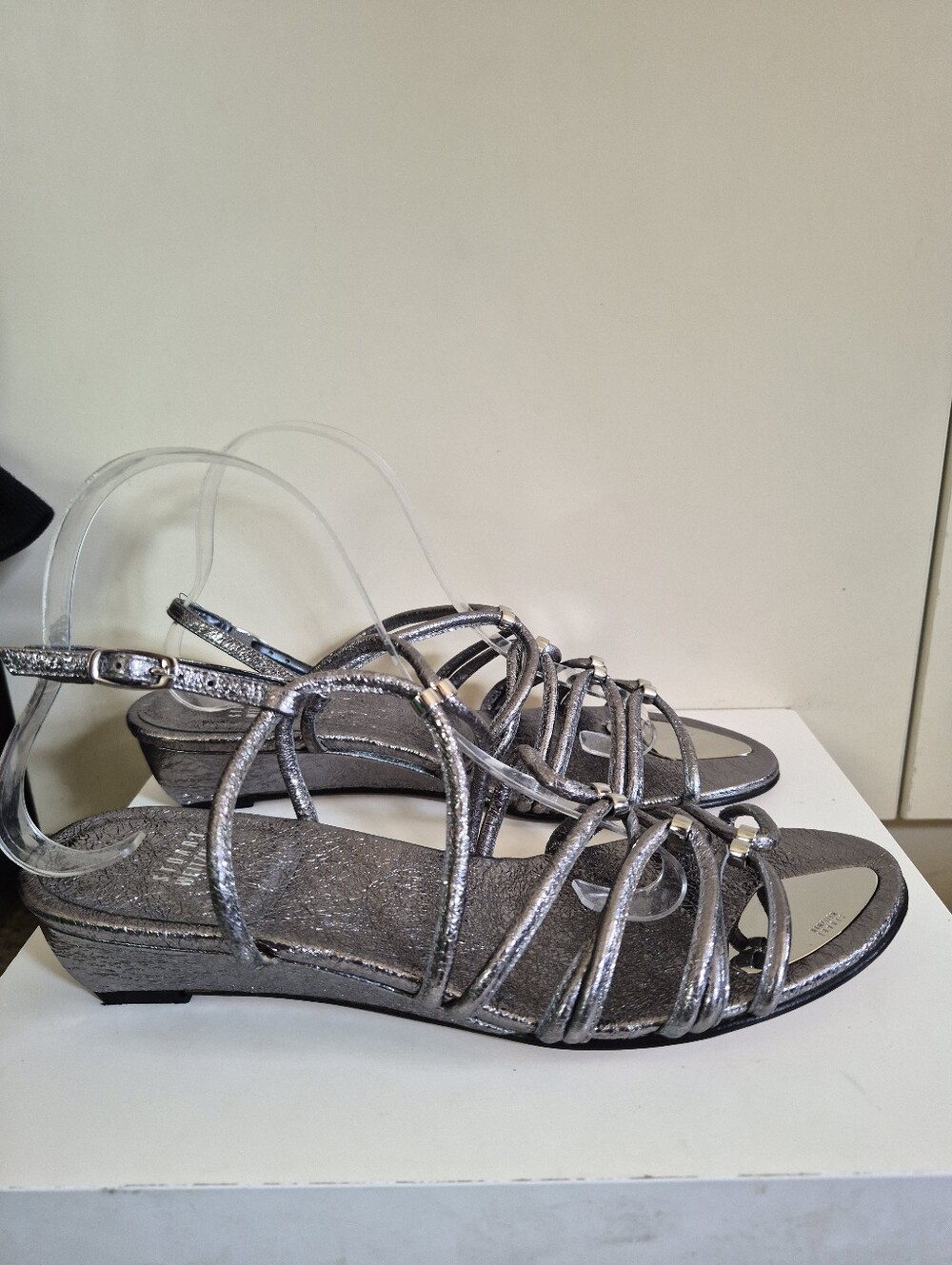 STUART WEITZMAN Silver Leather Strappy Wedge Sandals Sz.9 Ret.$399 Worn Once!